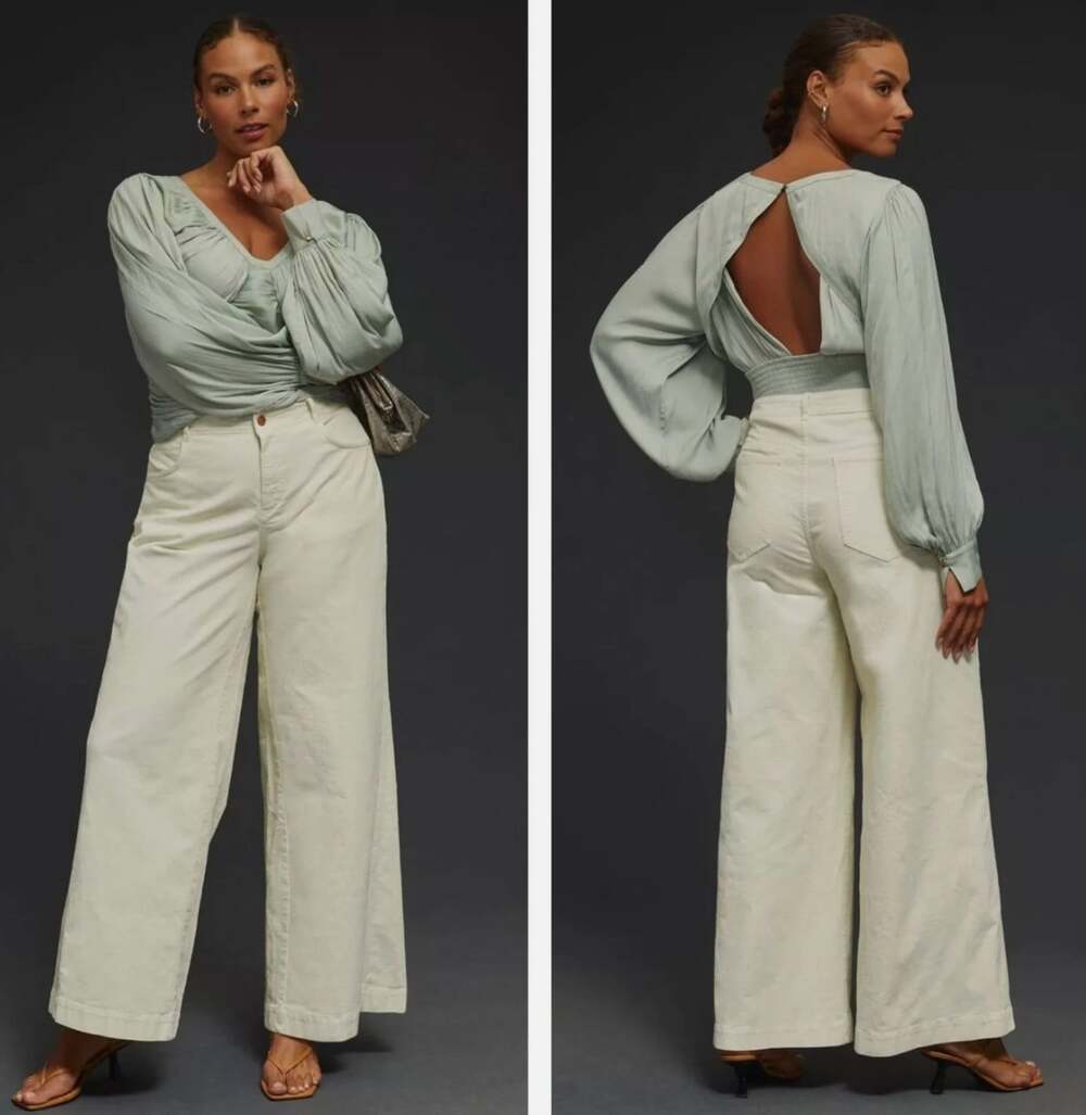 Anthropologie Pilcro The Gwen Wide-Leg Corduroy Pants in Cream Size 31